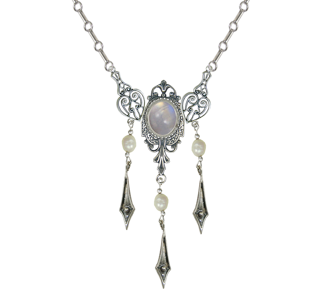 Sterling Silver Victorian Necklace With Rainbow Moonstone